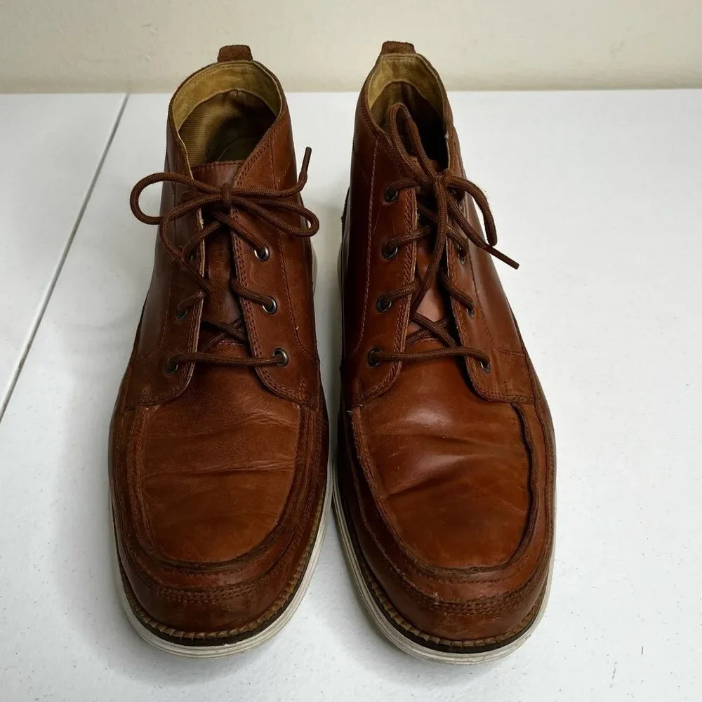 Cole Haan Lunargrand Brown Leather Chukka Ankle Boots Moc Toe Lace Up Men 10